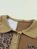 Half Button Leopard Collared Neck Blouse - Trendsi - Flyclothing LLC