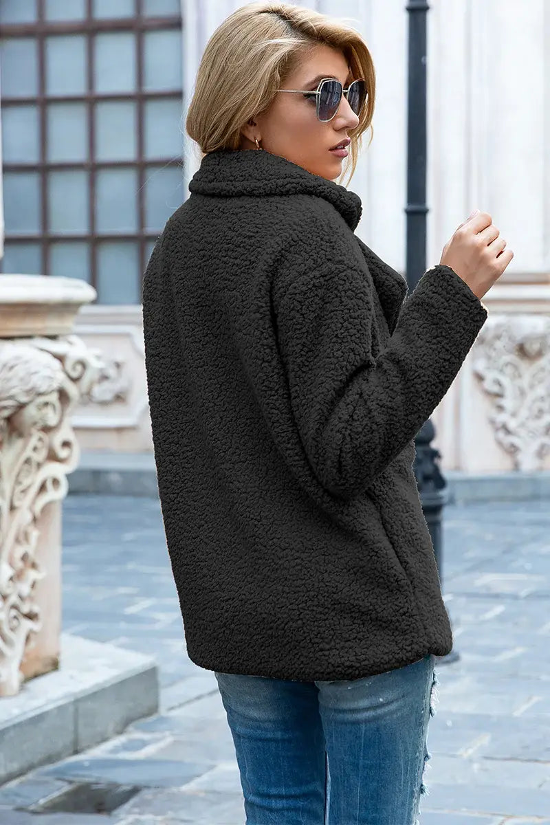 Full Size Lapel Collar Sherpa Coat - Trendsi - Flyclothing LLC