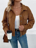 Collared Neck Button Front Jacket with Pockets - Trendsi