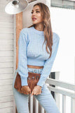 Round Neck Long Sleeve Cropped Sweater - Trendsi - Flyclothing LLC