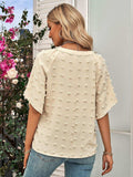 Swiss Dot Notched Neck Flare Sleeve Blouse - Trendsi - Flyclothing LLC