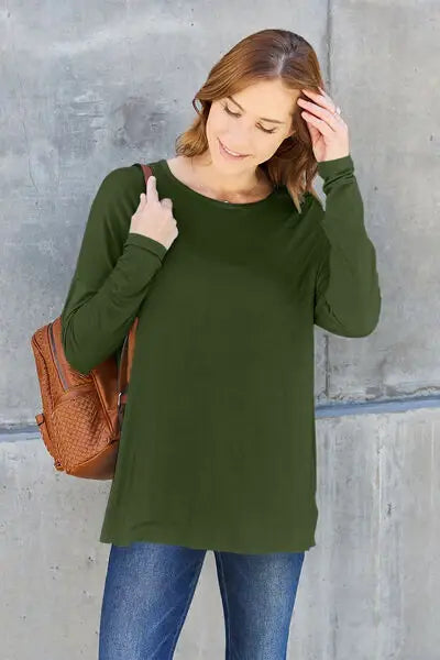 Basic Bae Full Size Round Neck Dropped Shoulder T-Shirt - Trendsi - Flyclothing LLC