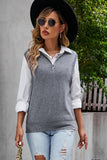 Quarter-Zip Ribbed Sweater Vest - Trendsi
