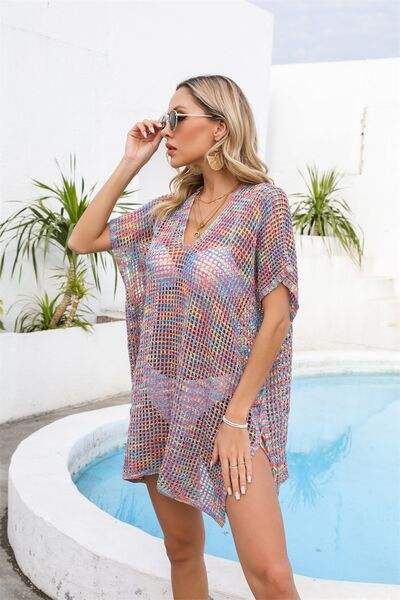 Openwork Slit V-Neck Cover Up - Trendsi - Flyclothing LLC