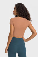 Round Neck Short Sleeve Cropped Sports T-Shirt - Trendsi - Flyclothing LLC