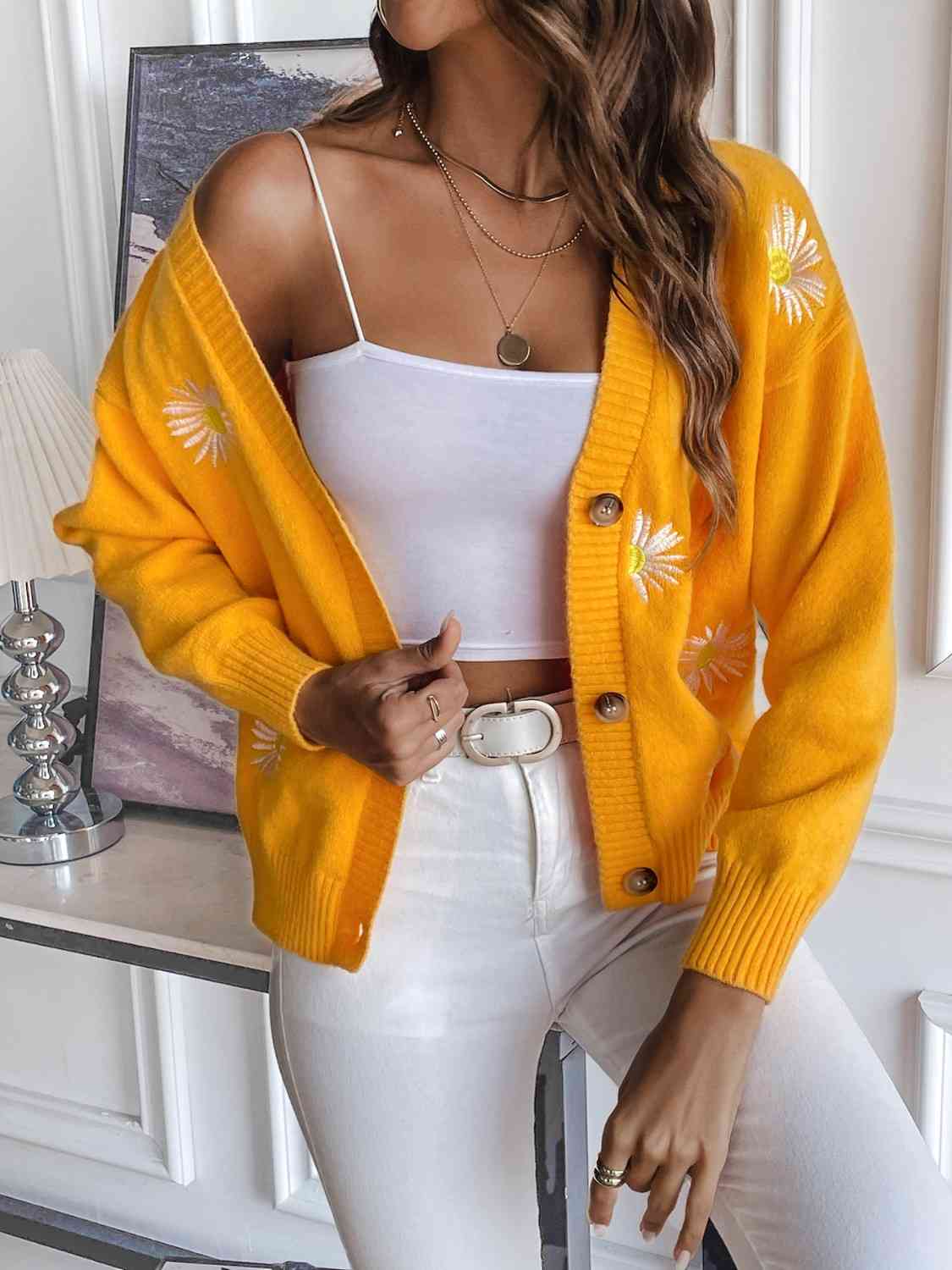Floral Button Up Cardigan - Trendsi - Flyclothing LLC