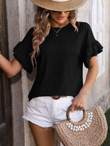 Ruffled Round Neck Short Sleeve Blouse - Trendsi - Flyclothing LLC