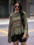 Fringe Hem Boat Neck Poncho - Trendsi - Flyclothing LLC