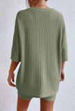 Round Neck Ribbed Top and Shorts Lounge Set - Trendsi - Flyclothing LLC