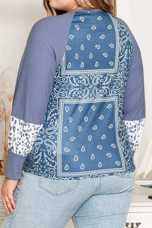 Plus Size V-Neck Printed Raglan Sleeve Blouse - Trendsi - Flyclothing LLC