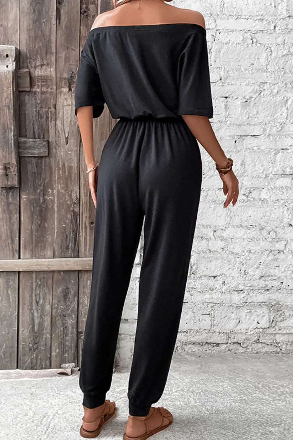 Off-Shoulder Jumpsuit with Pockets - Trendsi - Flyclothing LLC