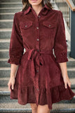 Tied Button Up Ruffle Hem Dress - Flyclothing LLC