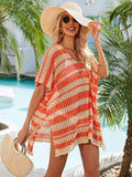 Tassel Openwork Striped V-Neck Cover Up - Trendsi - Flyclothing LLC