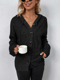 Button-Down Long Sleeve Hooded Sweater - Trendsi - Flyclothing LLC