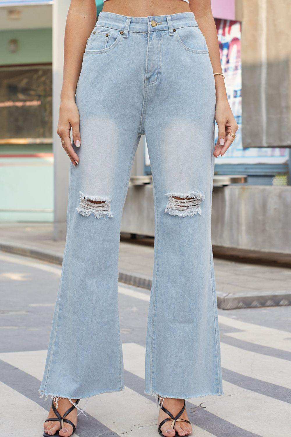 Distressed Buttoned Loose Fit Jeans - Trendsi - Flyclothing LLC