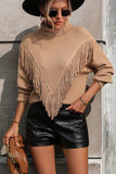 Turtle Neck Tassel Front Long Sleeve Pullover Sweater - Trendsi - Flyclothing LLC