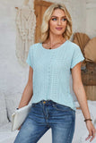 Eyelet Round Neck Rolled Short Sleeve T-Shirt - Trendsi - Flyclothing LLC