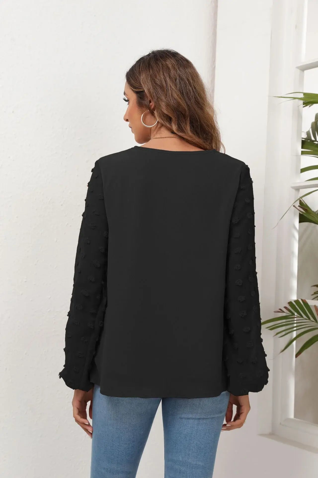 Swiss Dot Balloon Sleeve Blouse - Trendsi - Flyclothing LLC