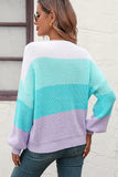 Round Neck Color Block Ribbed Pullover Sweater - Trendsi