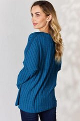Basic Bae Full Size Ribbed Half Button Long Sleeve T-Shirt - Trendsi