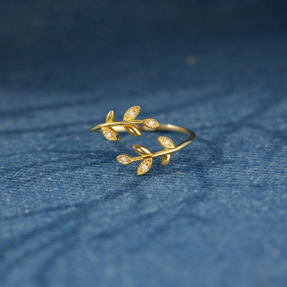925 Sterling Silver Zircon Leaf Shape Ring - Trendsi
