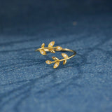 925 Sterling Silver Zircon Leaf Shape Ring - Trendsi