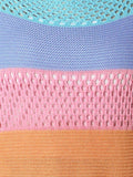 Color Block Openwork Round Neck Pullover Sweater - Trendsi