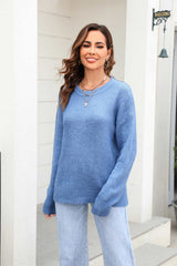 Round Neck Ribbed Long Sleeve Sweater - Trendsi - Flyclothing LLC