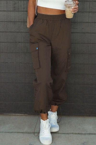 Drawstring Elastic Waist Pants with Pockets - Trendsi