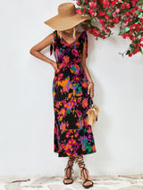 Multicolored V-Neck Backless Midi Dress - Trendsi - Flyclothing LLC