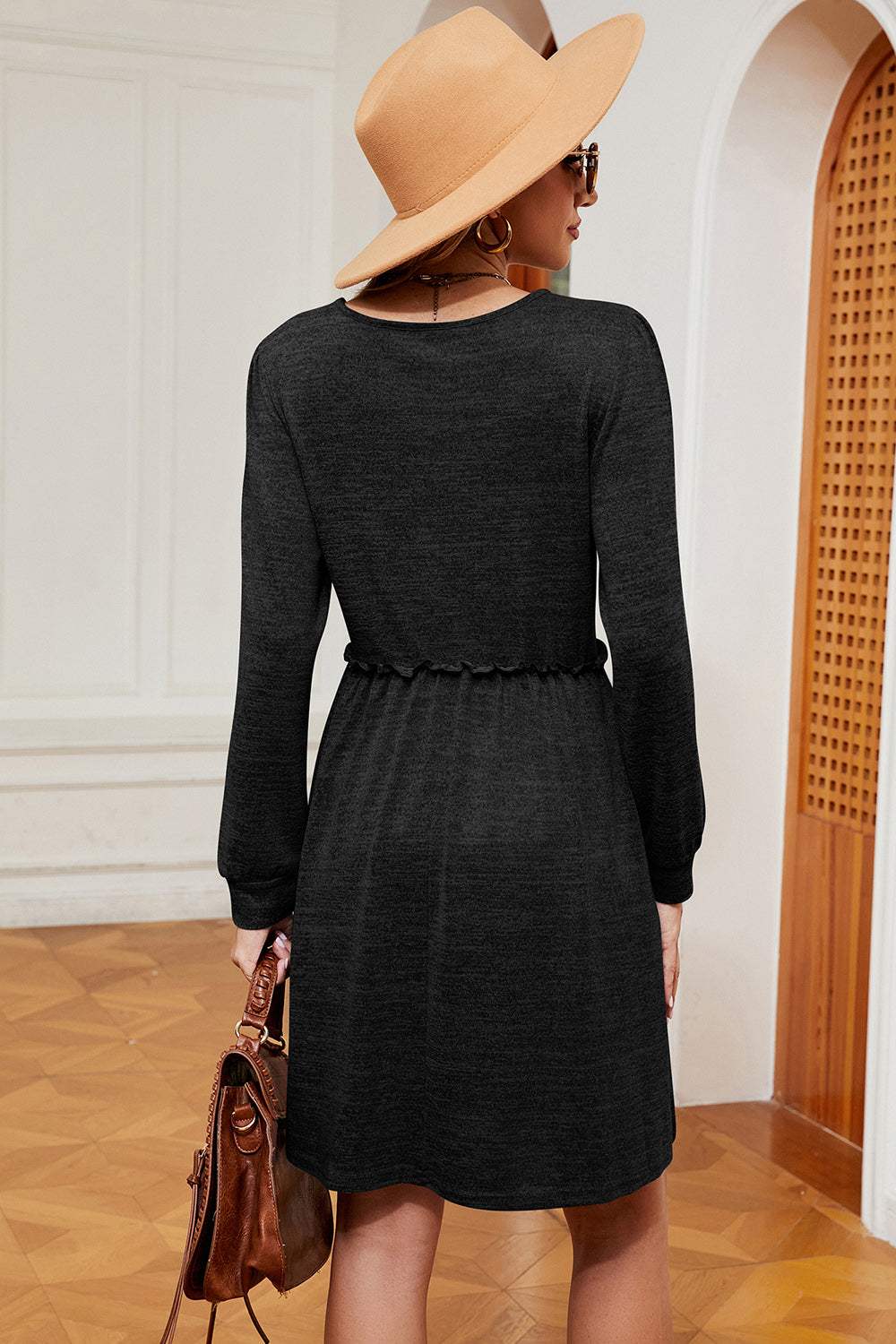 Frill Square Neck Long Sleeve Dress - Trendsi - Flyclothing LLC