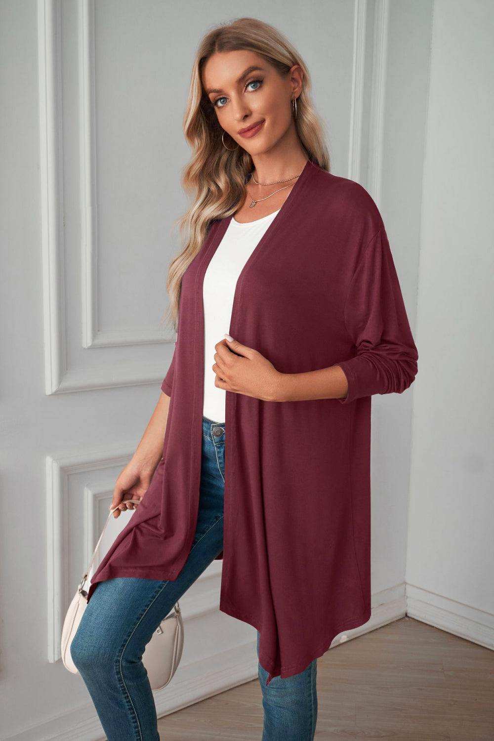 Open Front Long Sleeve Cardigan - Trendsi - Flyclothing LLC