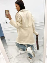 Lapel Collar Exposed Seam Buttoned Coat - Trendsi - Flyclothing LLC