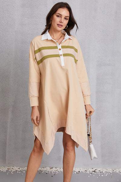Half Button Handkerchief Hem Dress - Trendsi - Flyclothing LLC