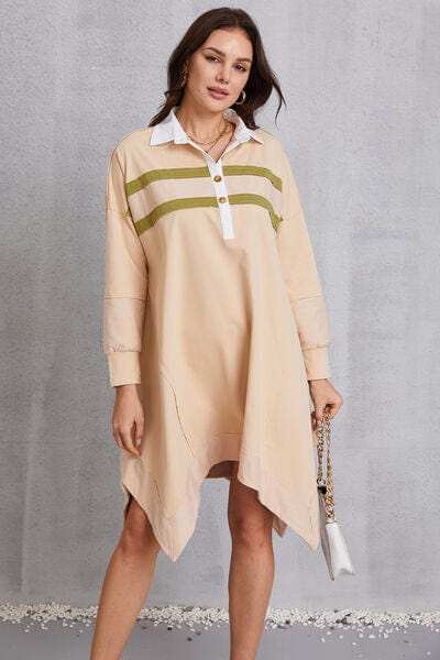 Half Button Handkerchief Hem Dress - Trendsi - Flyclothing LLC