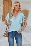 Eyelet Applique V-Neck Cap Sleeve T-Shirt - Trendsi