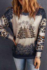 Christmas Tree Graphic Leopard Sweatshirt