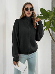 Turtleneck Zip Up Long Sleeve Knit Top - Flyclothing LLC