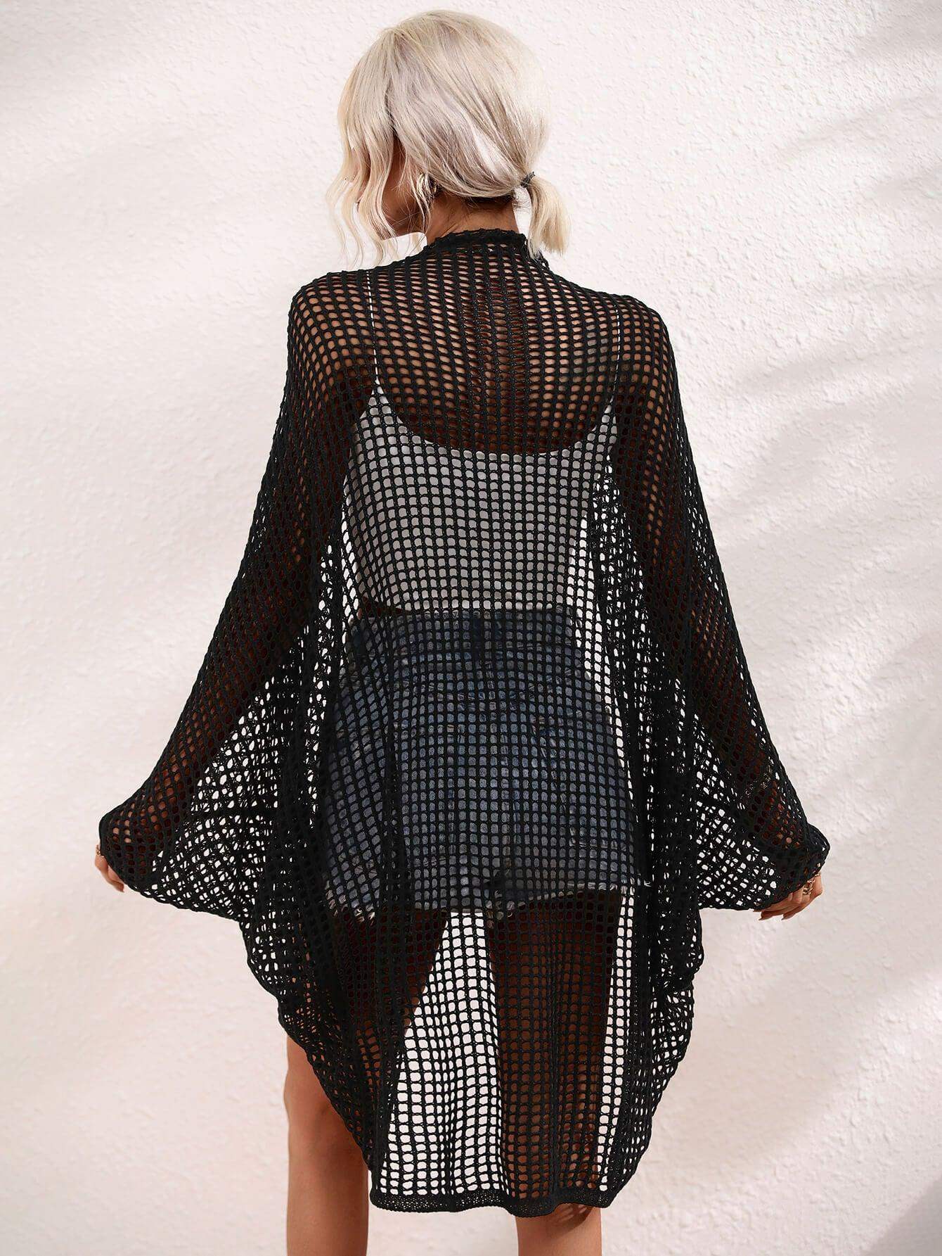 Openwork Open Front Longline Cover Up - Trendsi - Flyclothing LLC