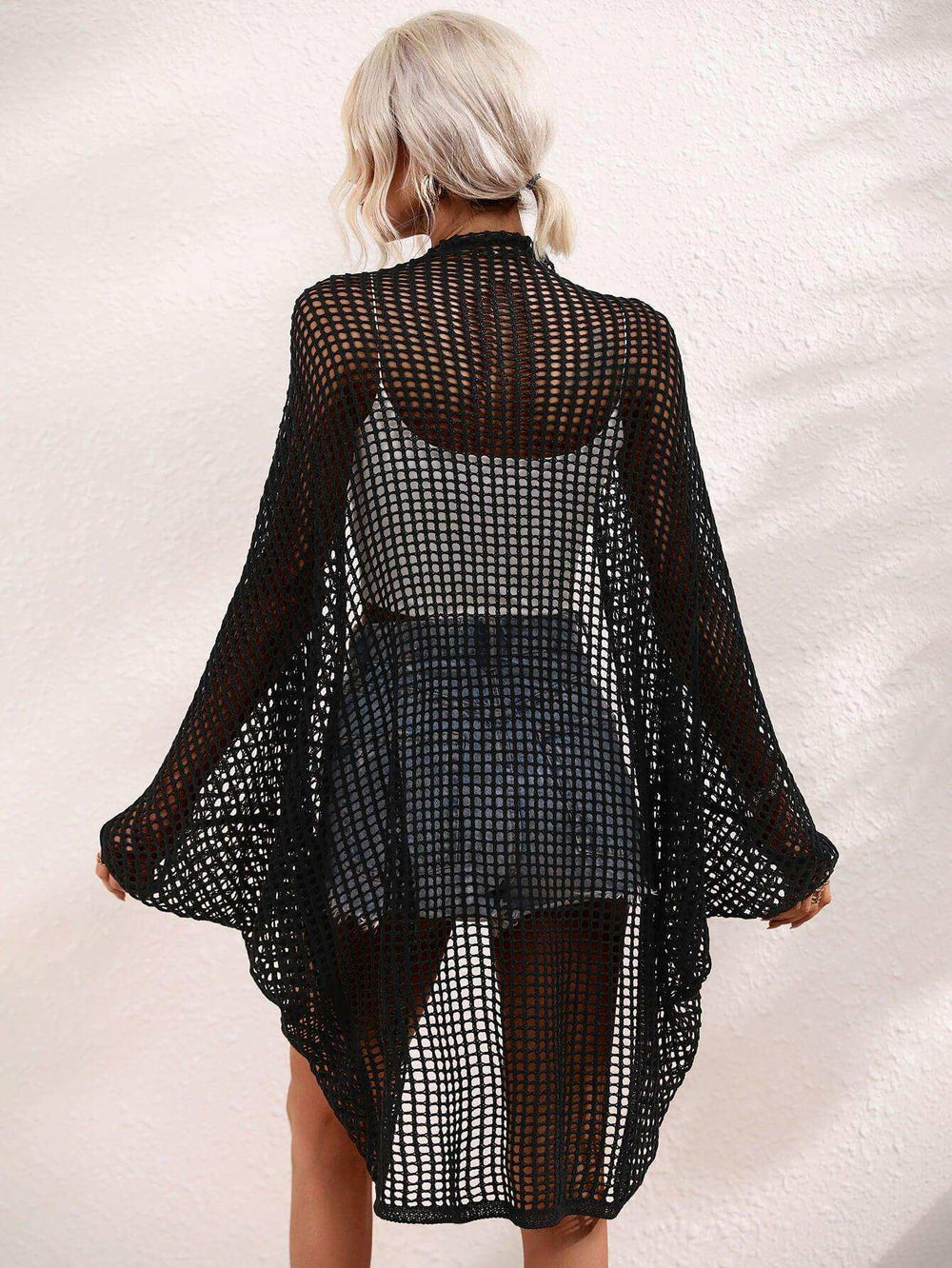 Openwork Open Front Longline Cover Up - Trendsi - Flyclothing LLC