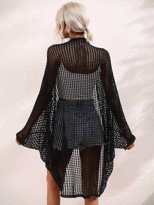 Openwork Open Front Longline Cover Up - Trendsi - Flyclothing LLC