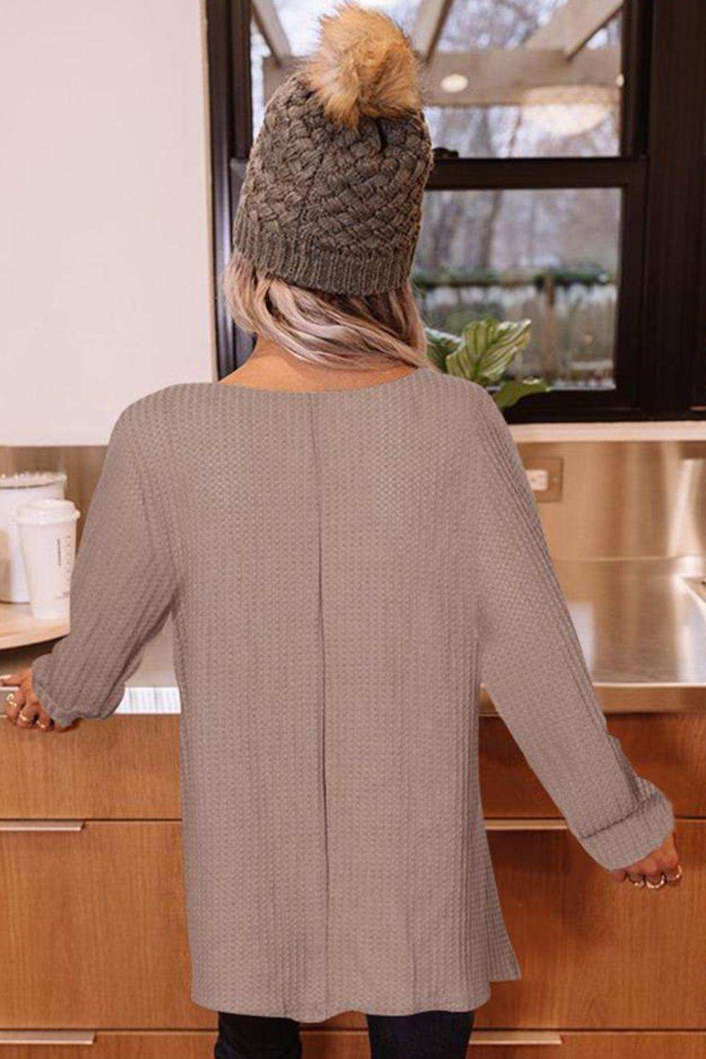 Buttoned Boat Neck Long Sleeve Blouse - Trendsi - Flyclothing LLC