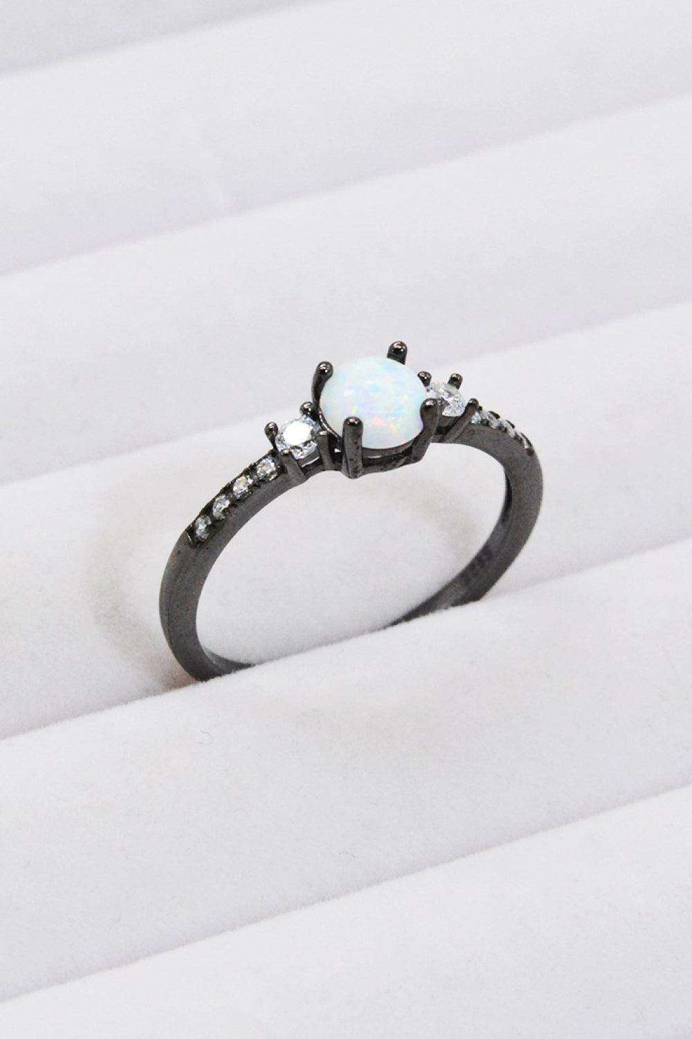 925 Sterling Silver Round Opal Ring - Trendsi - Flyclothing LLC