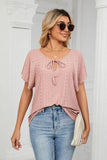 Eyelet Tie-Neck Flutter Sleeve Top - Trendsi