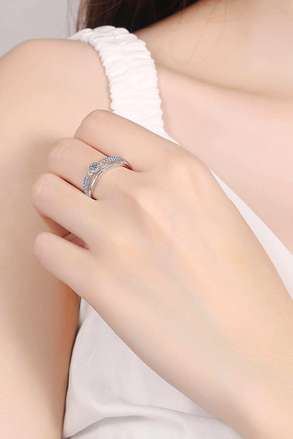 Moissanite Cutout Rhodium-Plated Ring - Trendsi - Flyclothing LLC