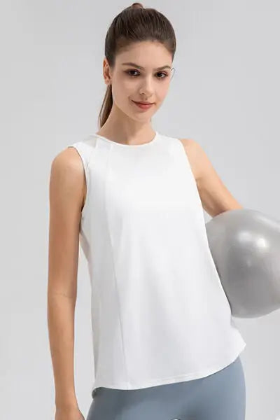 Round Neck Wide strap Active Tank - Trendsi - Flyclothing LLC