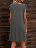 Round Neck Flutter Sleeve Dress with Pockets - Trendsi