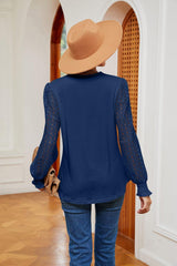 Contrast V-Neck Long Sleeve Blouse - Trendsi