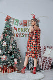 Christmas Asymmetrical Neck Long Sleeve Dress - Trendsi - Flyclothing LLC
