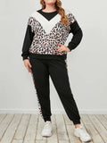 Plus Size Leopard Sweatshirt and Sweatpants Set - Trendsi